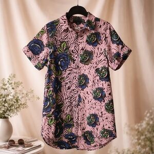 Ray Darten Pink And Blue Zip Front Dress With Pockets XL